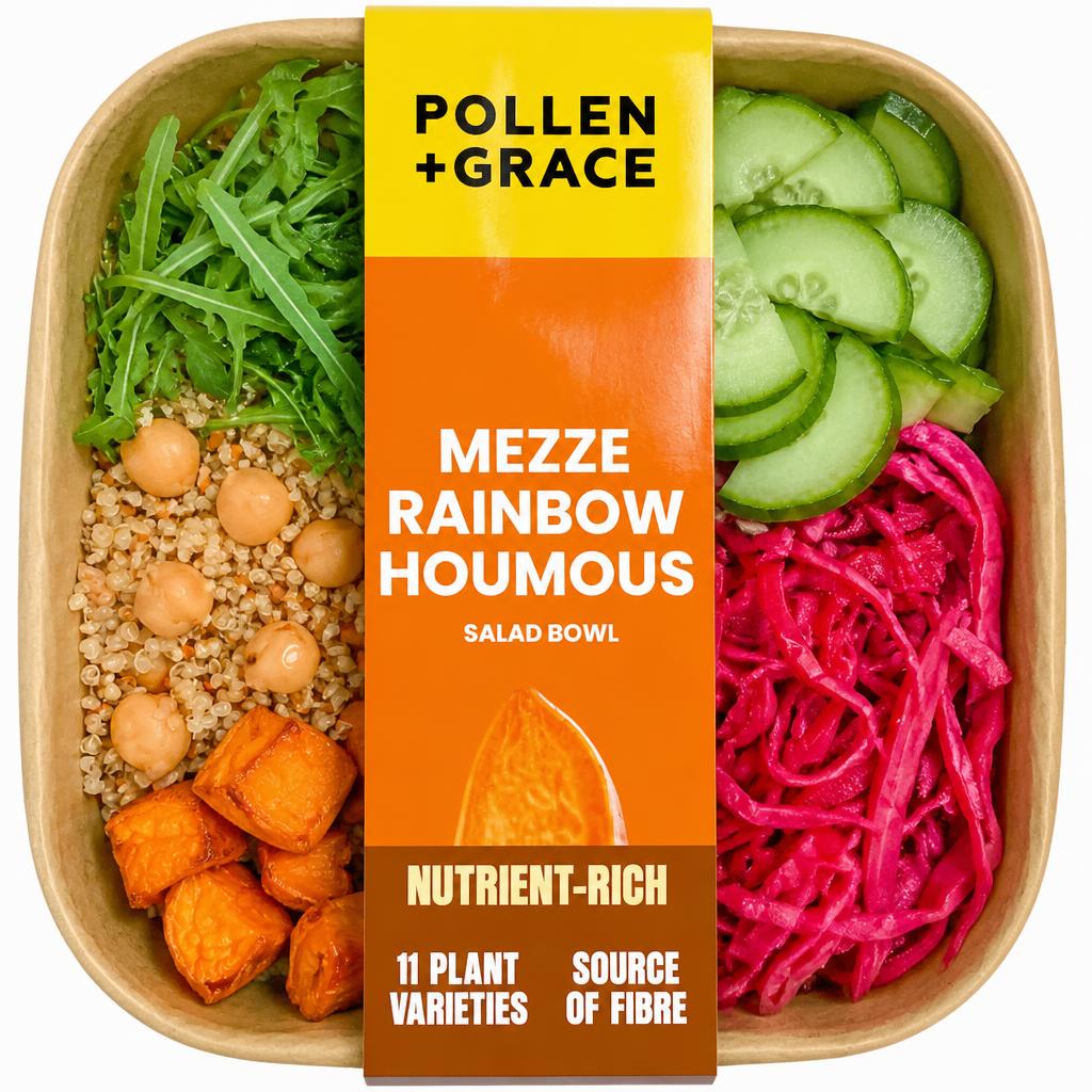 Pollen & Grace Mezze Houmous + Rainbow Veg Grain Bowl 275g