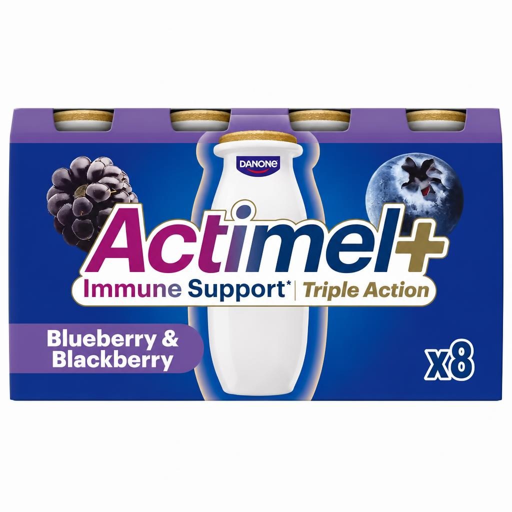 Actimel+ Triple Action 100% Vitamin D Blueberry & Blackberry Yoghurt Drink 8x100g