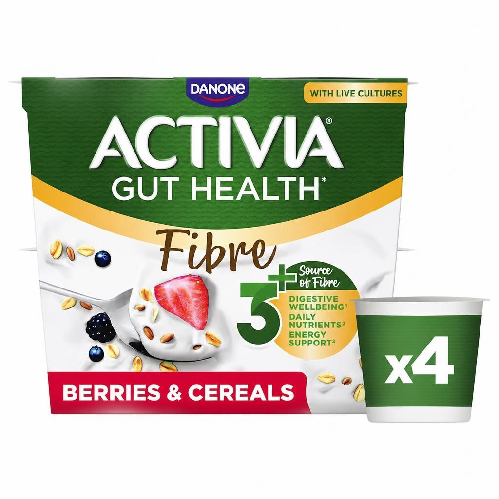 Activia Fibre Red Berries & Cereals Gut Health Yoghurt 4x115g