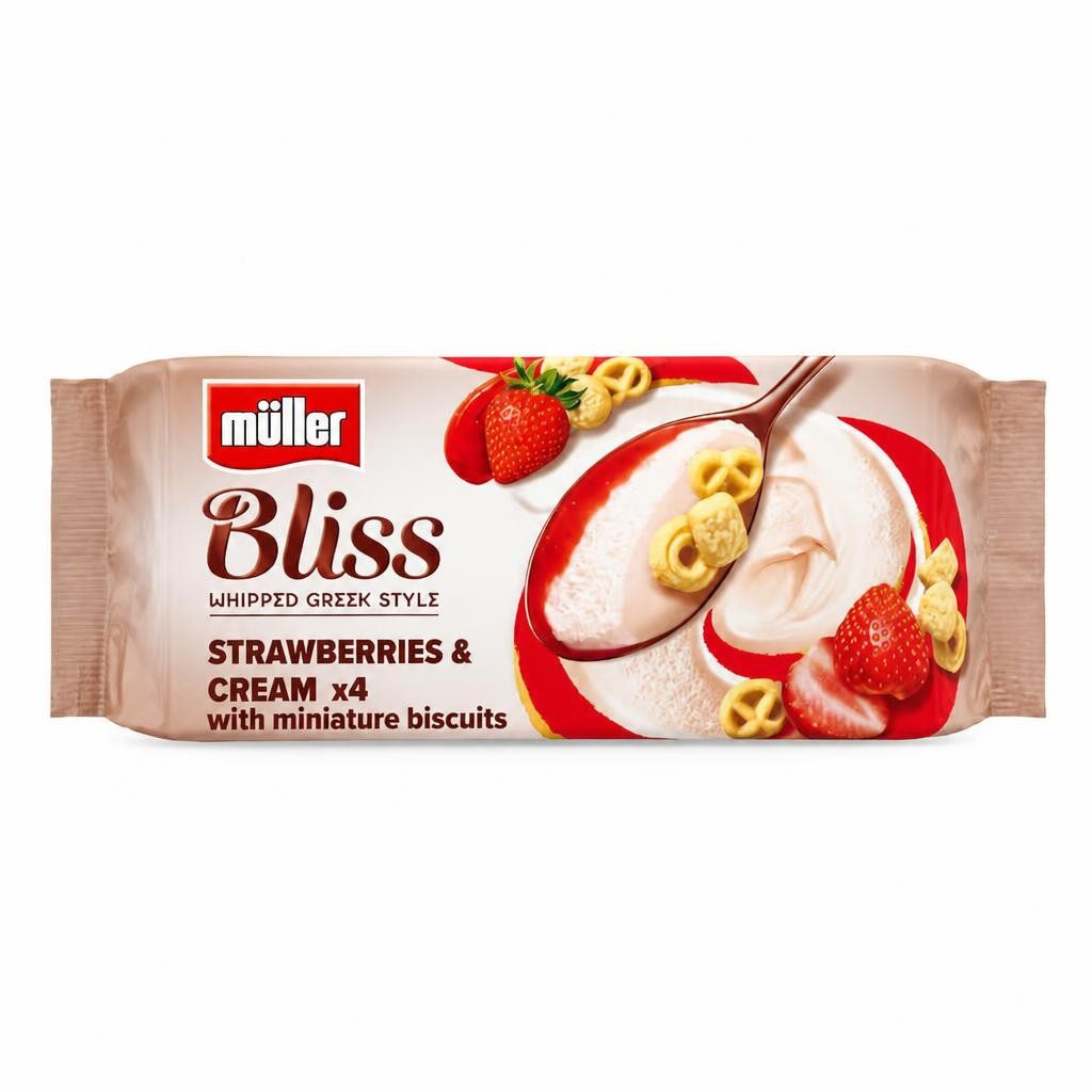Muller Bliss Whipped Greek Style Yogurt Strawberries & Cream 4x100g