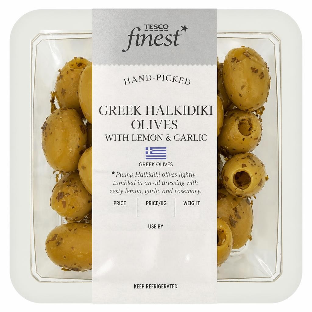 Tesco Finest Greek Halkidiki Olives with Lemon & Garlic 115g