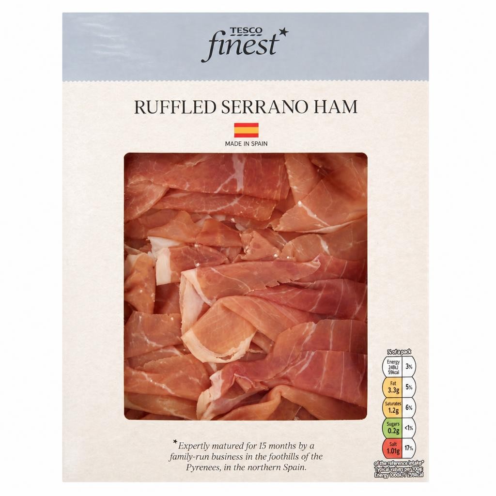 Tesco Finest Ruffled Serrano Ham 90g