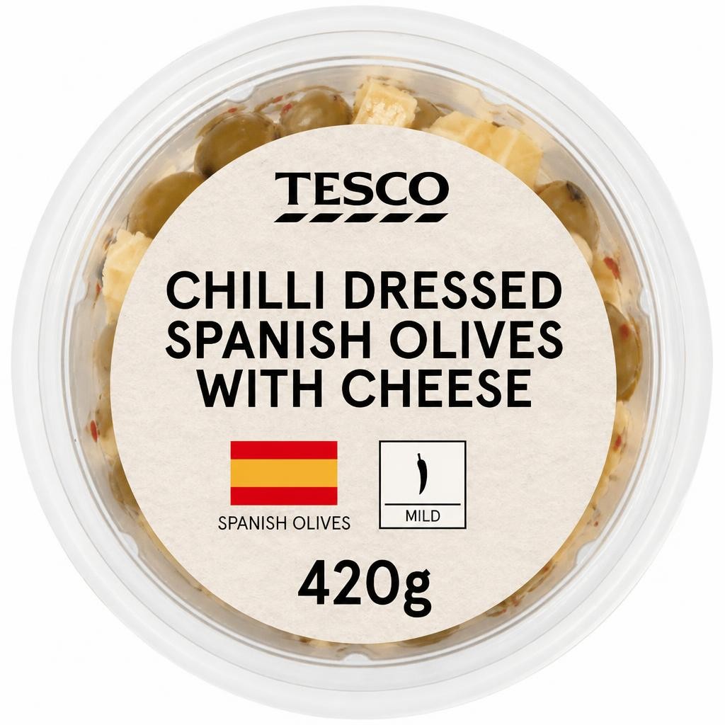 Tesco Chilli Dressed Spanish Olives with Cheese 420g