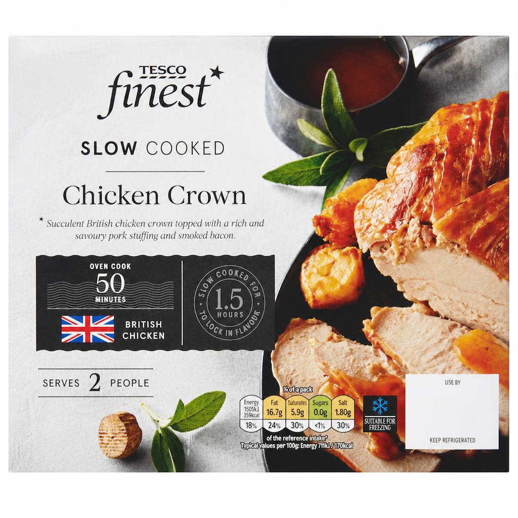 Tesco Finest Slow Cooked Chicken Crown with Stuffing and Bacon 750g