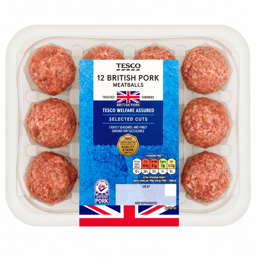 Tesco 12 British Pork Meatballs 336g