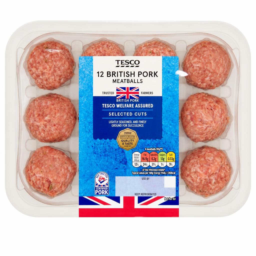 Tesco 12 British Pork Meatballs 336g