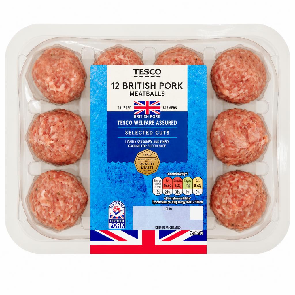 Tesco 12 British Pork Meatballs 336g