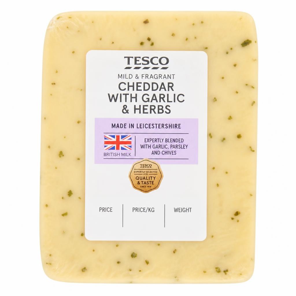 Tesco Cheddar With Garlic & Herbs 180G