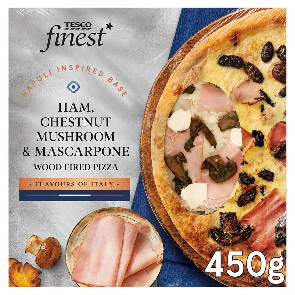 Tesco Finest Ham Mushroom Mascarpone Woodfired Pizza 450g