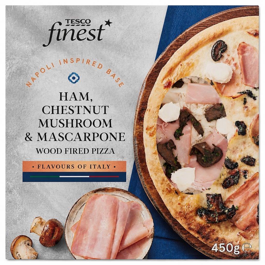 Tesco Finest Ham Mushroom Mascarpone Woodfired Pizza 450g