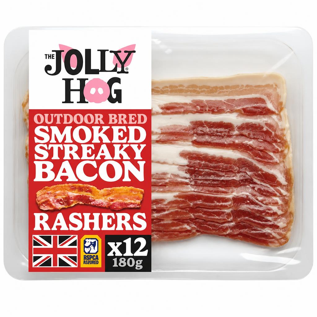 The Jolly Hog 12 Smoked Streaky Bacon Rashers 180g | British & Outdoor Bred