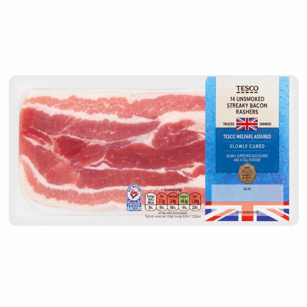 Tesco British 14R Unsmoked Streaky Bacon 300g