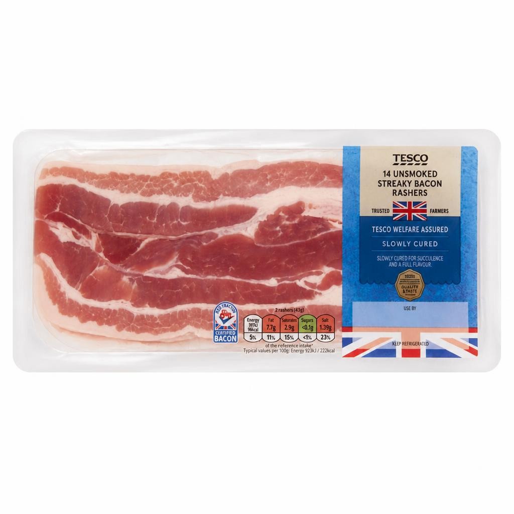 Tesco British 14R Unsmoked Streaky Bacon 300g