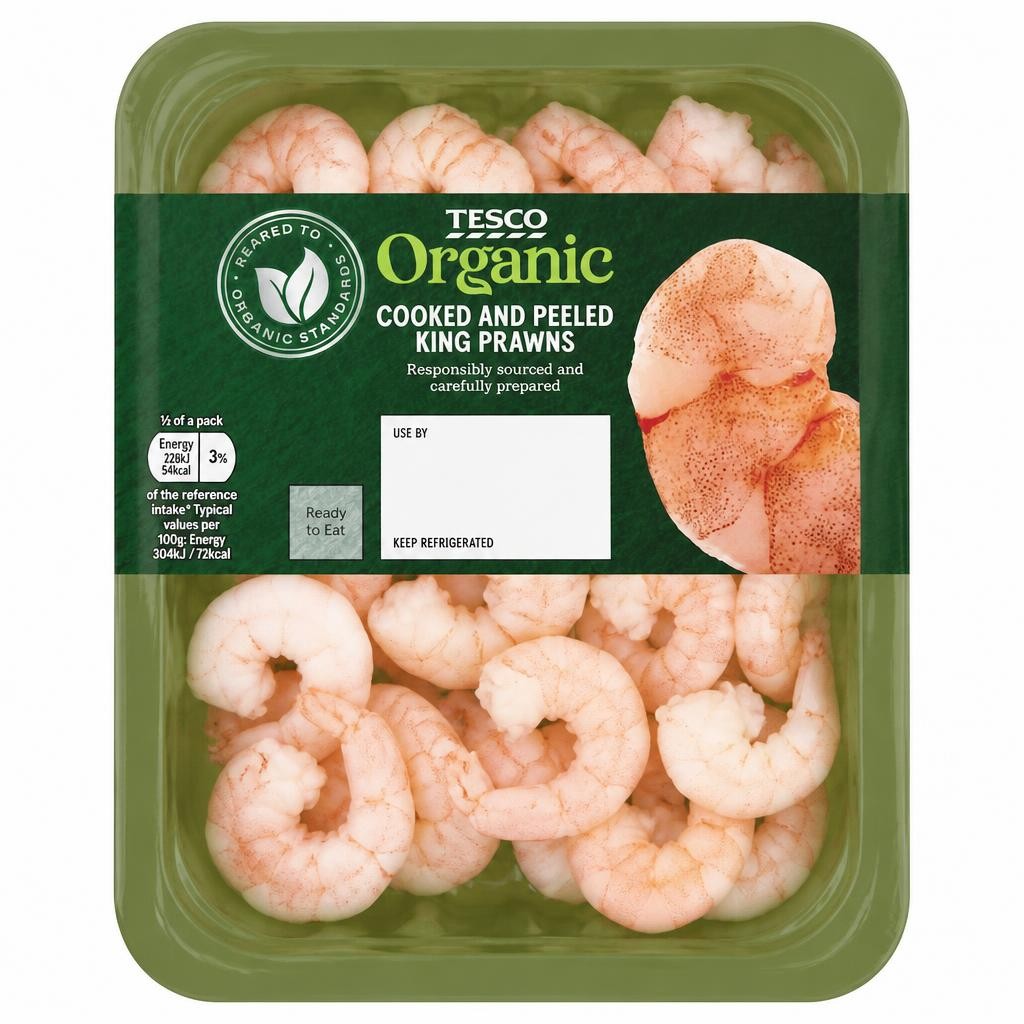 Tesco Organic Cooked & Peeled King Prawns 150g