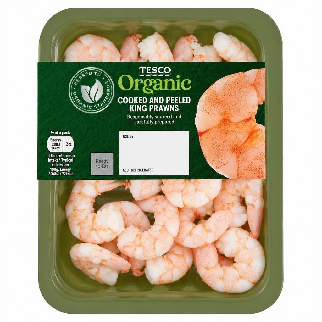 Tesco Organic Cooked & Peeled King Prawns 150g