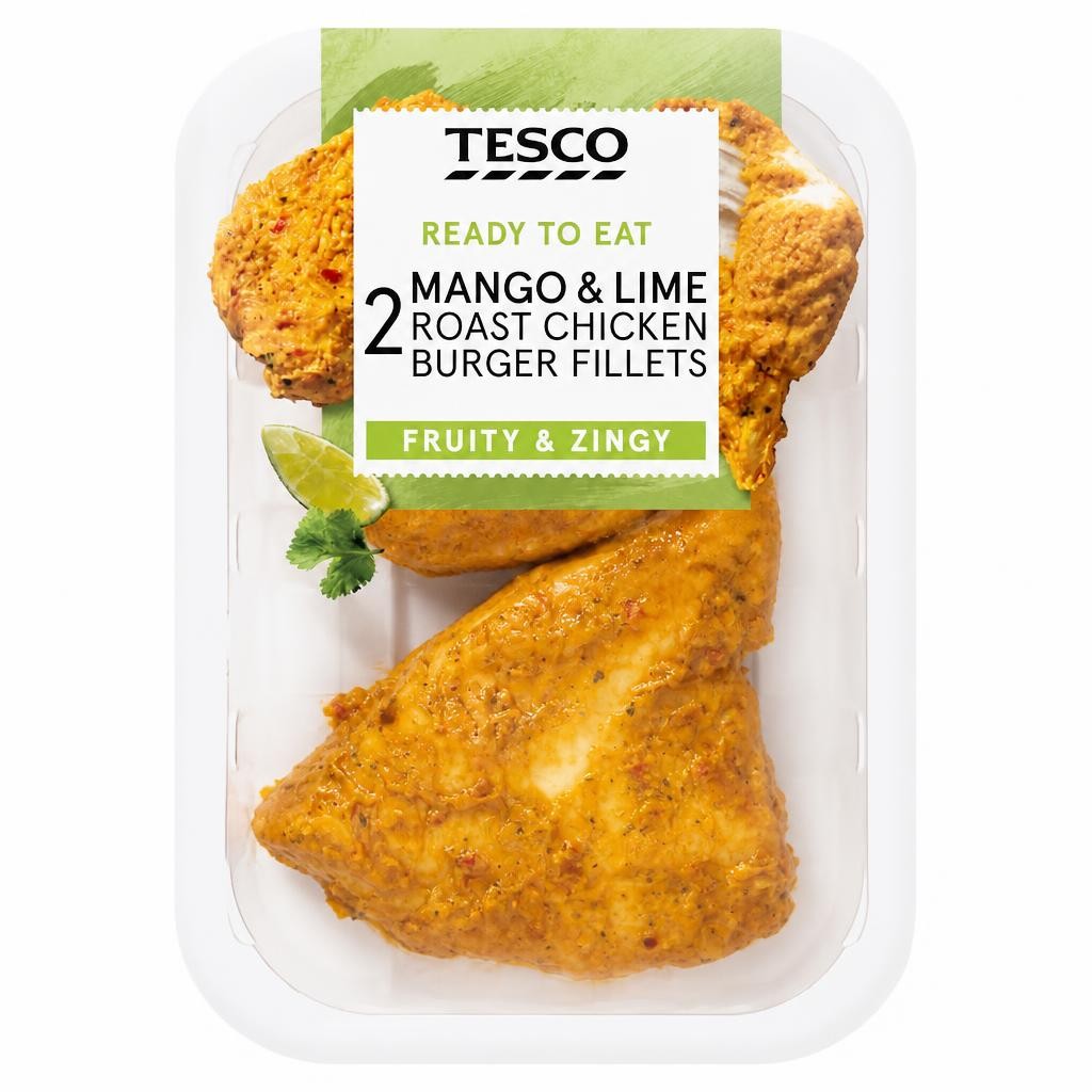Tesco Mango & Lime Roast Chicken Burger Fillets 2 Pack 150g