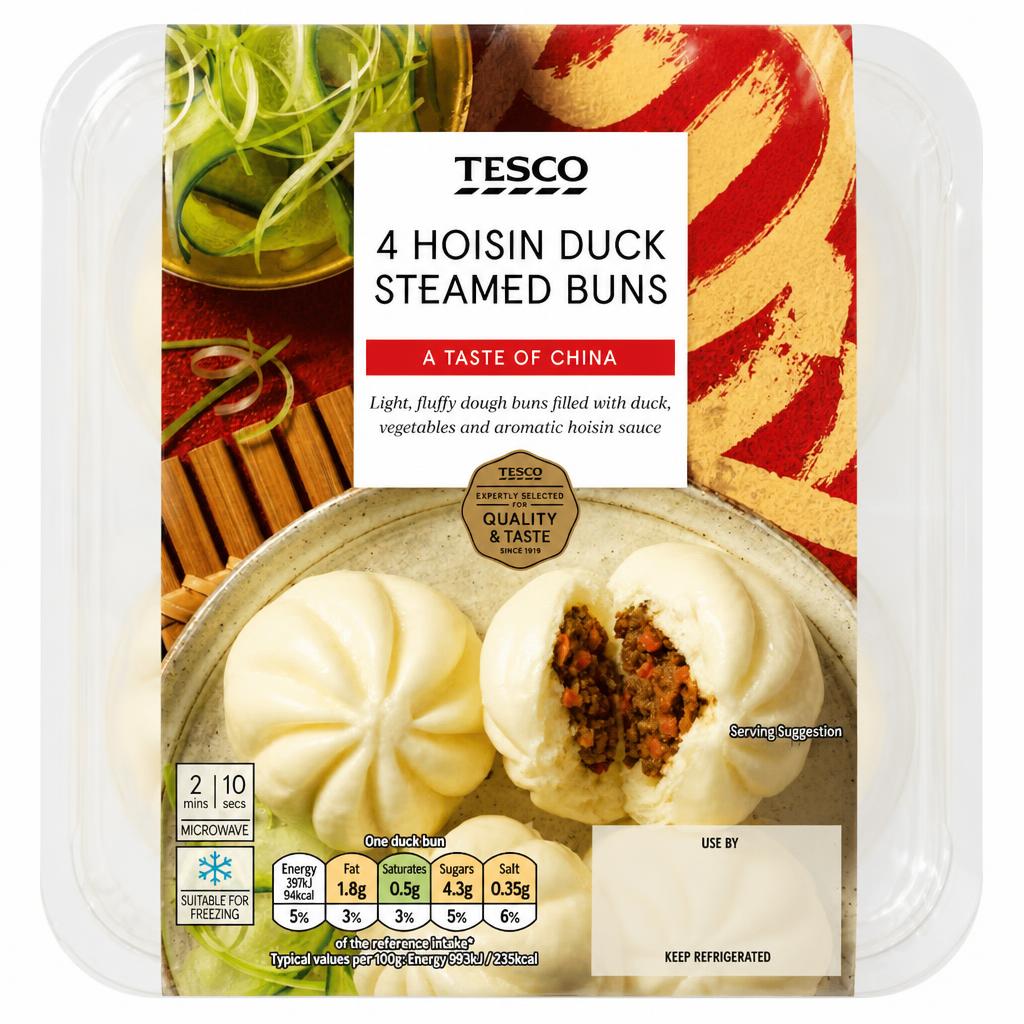 Tesco 4 Hoisin Duck Steamed Buns 160G