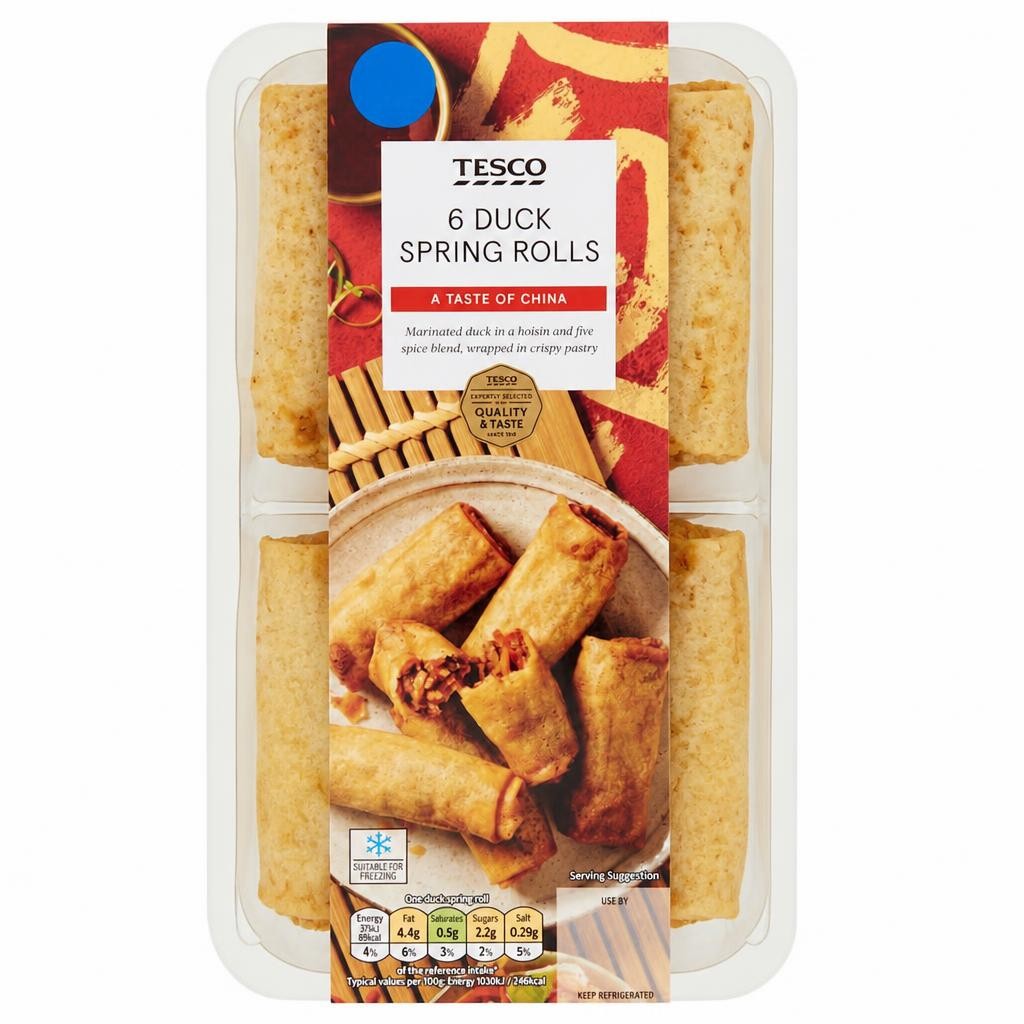Tesco 6 Duck Spring Rolls 216G