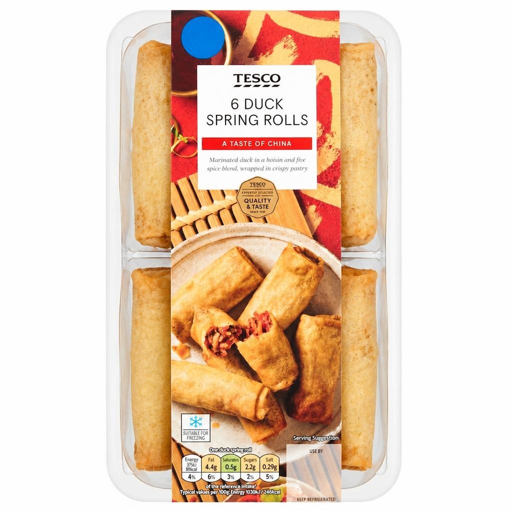 Tesco 6 Duck Spring Rolls 216G