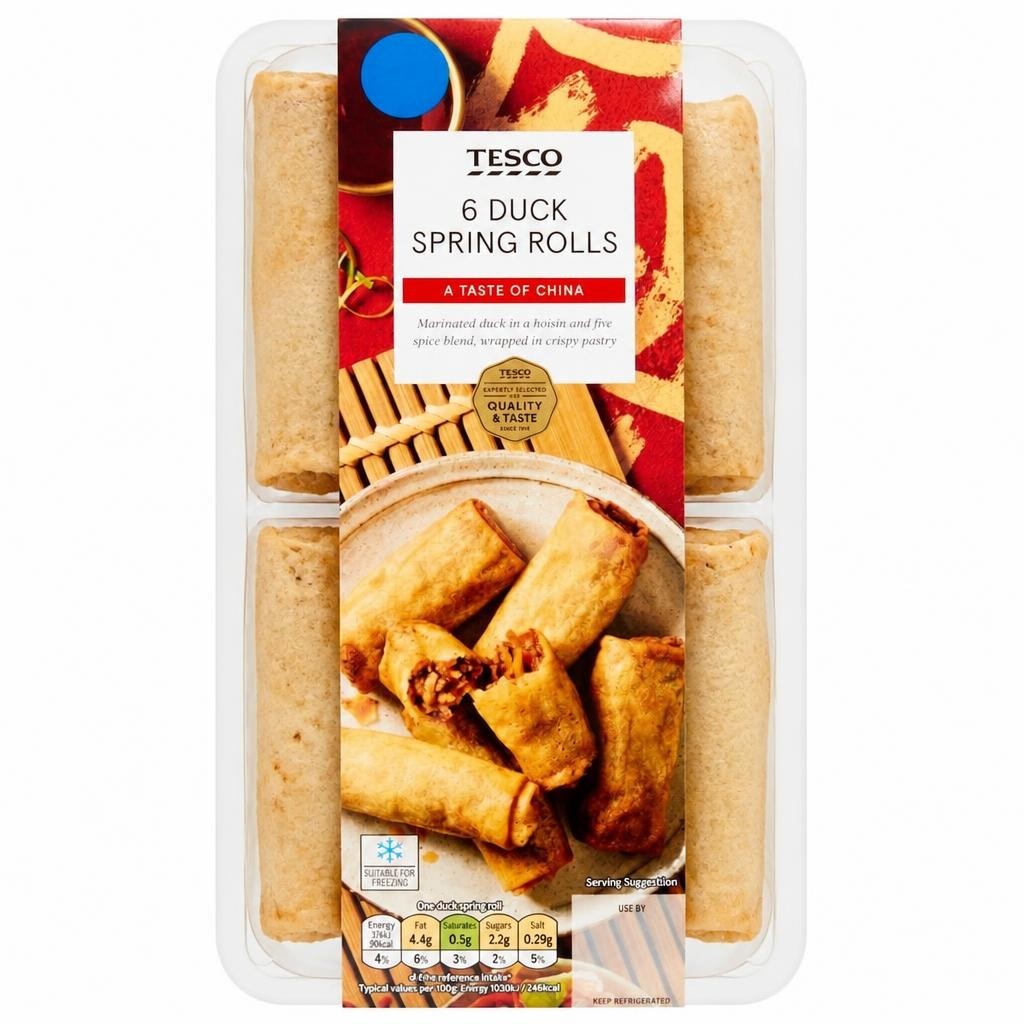 Tesco 6 Duck Spring Rolls 216G