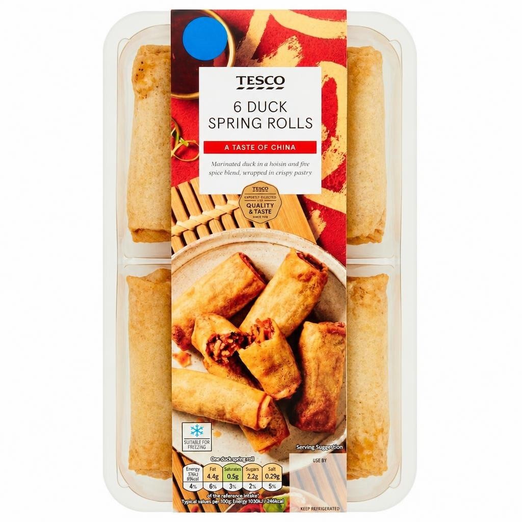 Tesco 6 Duck Spring Rolls 216G
