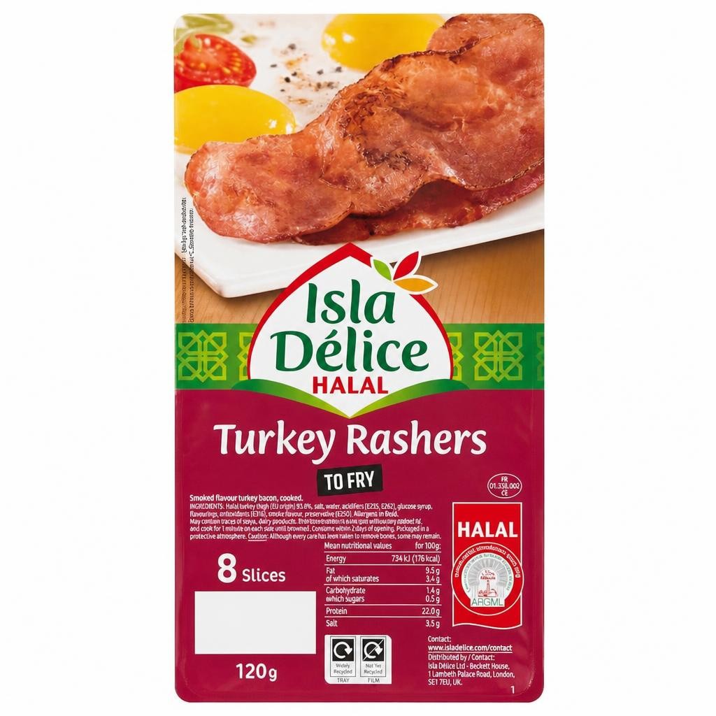 Isla Delice Halal Turkey Rashers 8 Slices 120g