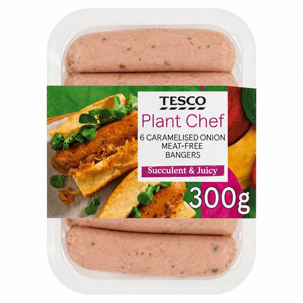 Tesco Plant Chef 6 Caramelised Onion Meat-Free Bangers 300g