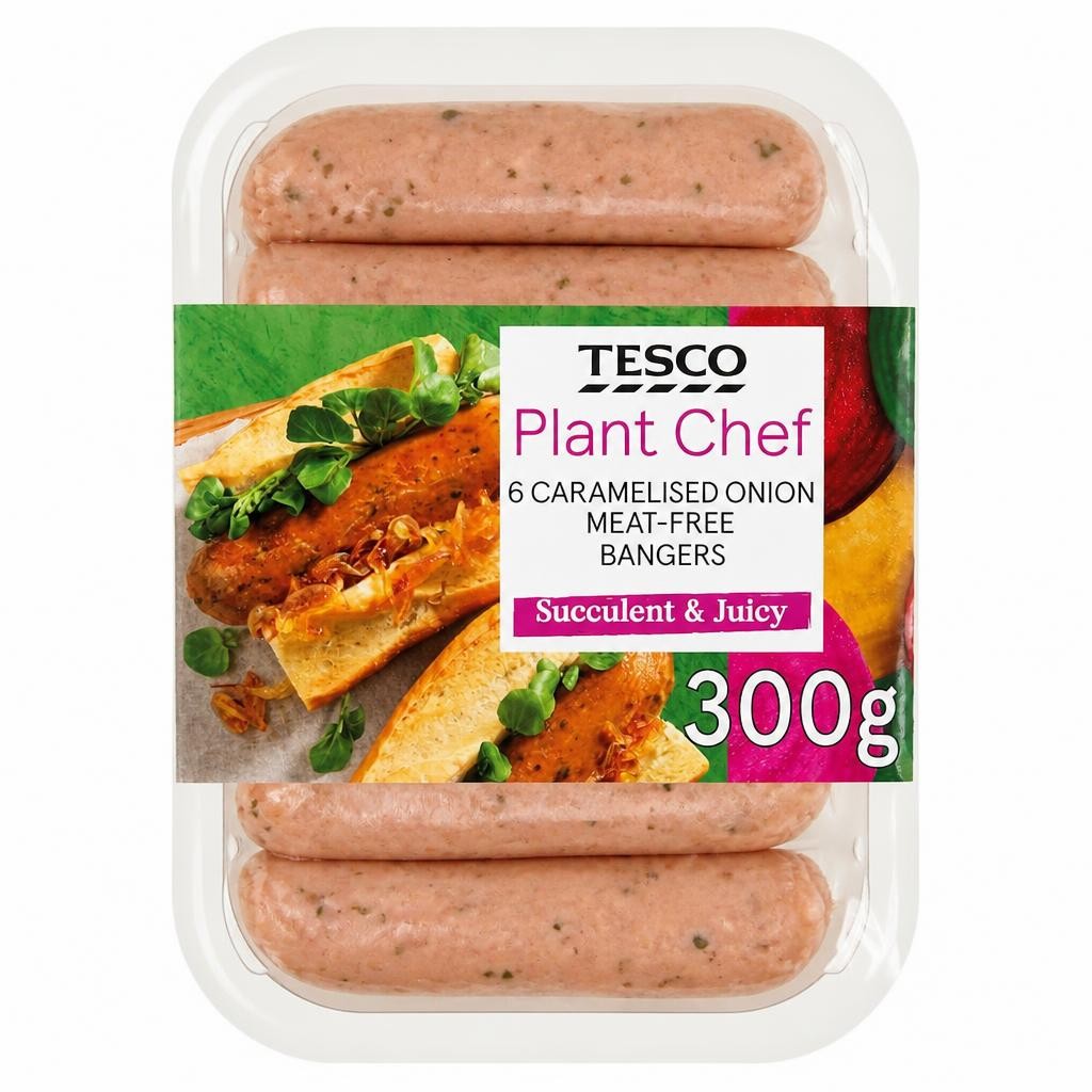 Tesco Plant Chef 6 Caramelised Onion Meat-Free Bangers 300g