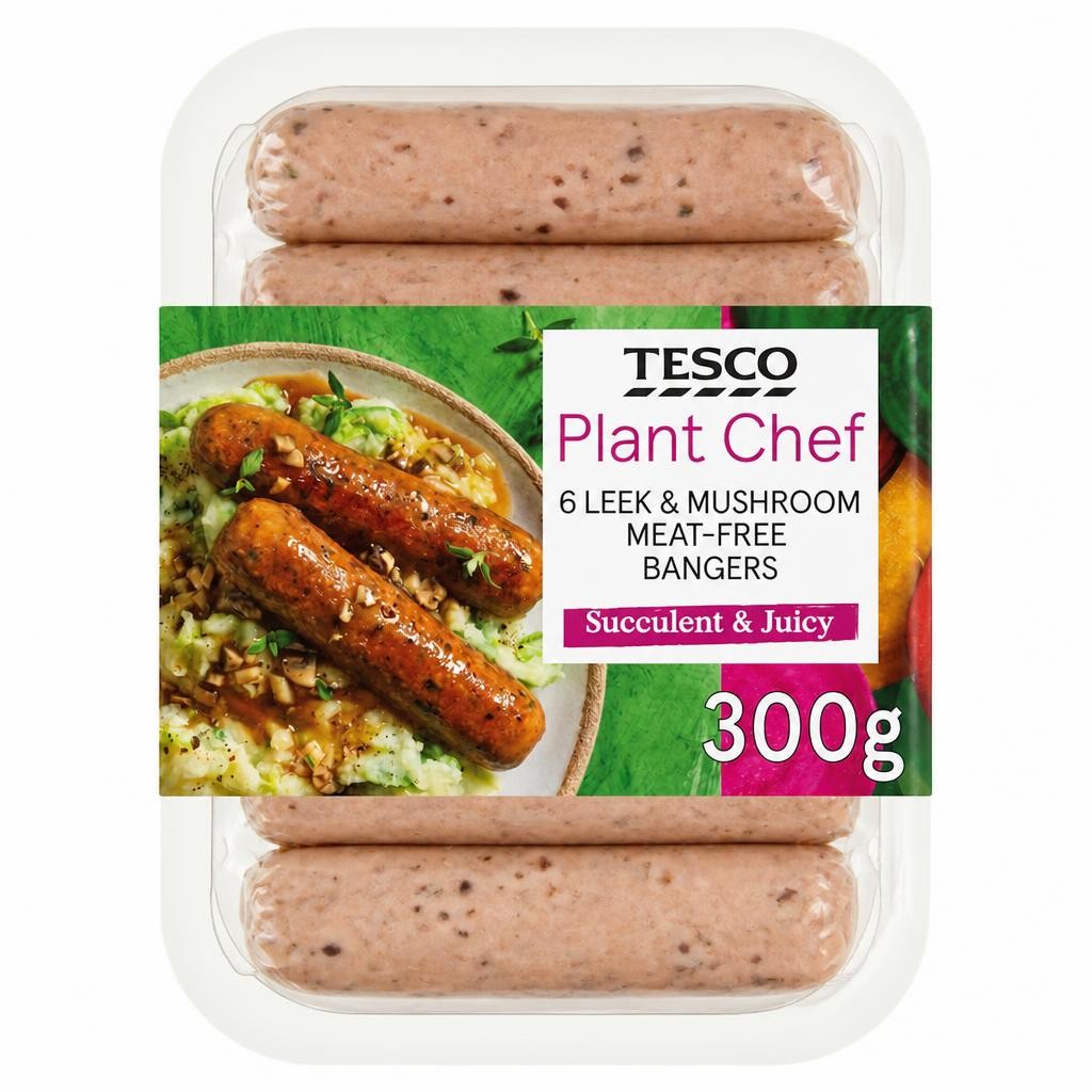 Tesco Plant Chef 6 Leek & Mushroom Meat-Free Bangers 300G