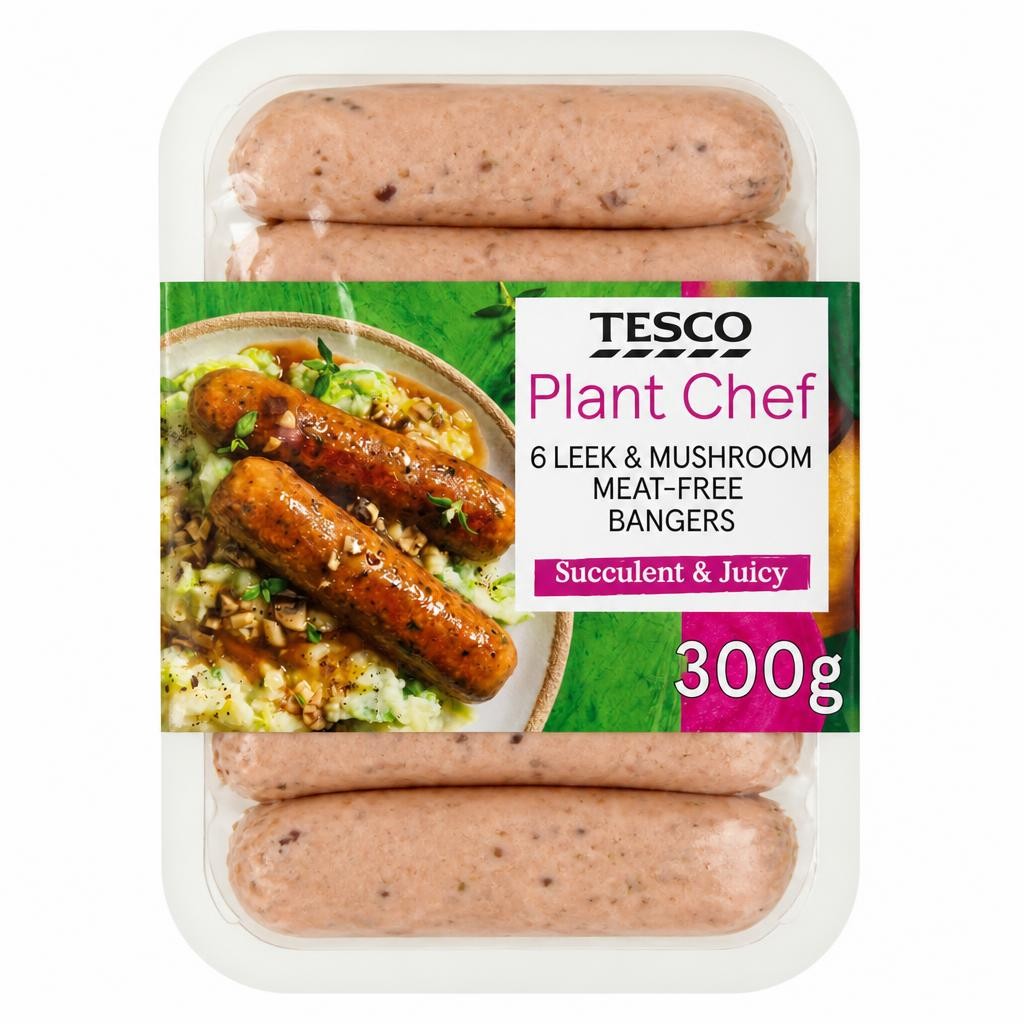 Tesco Plant Chef 6 Leek & Mushroom Meat-Free Bangers 300G