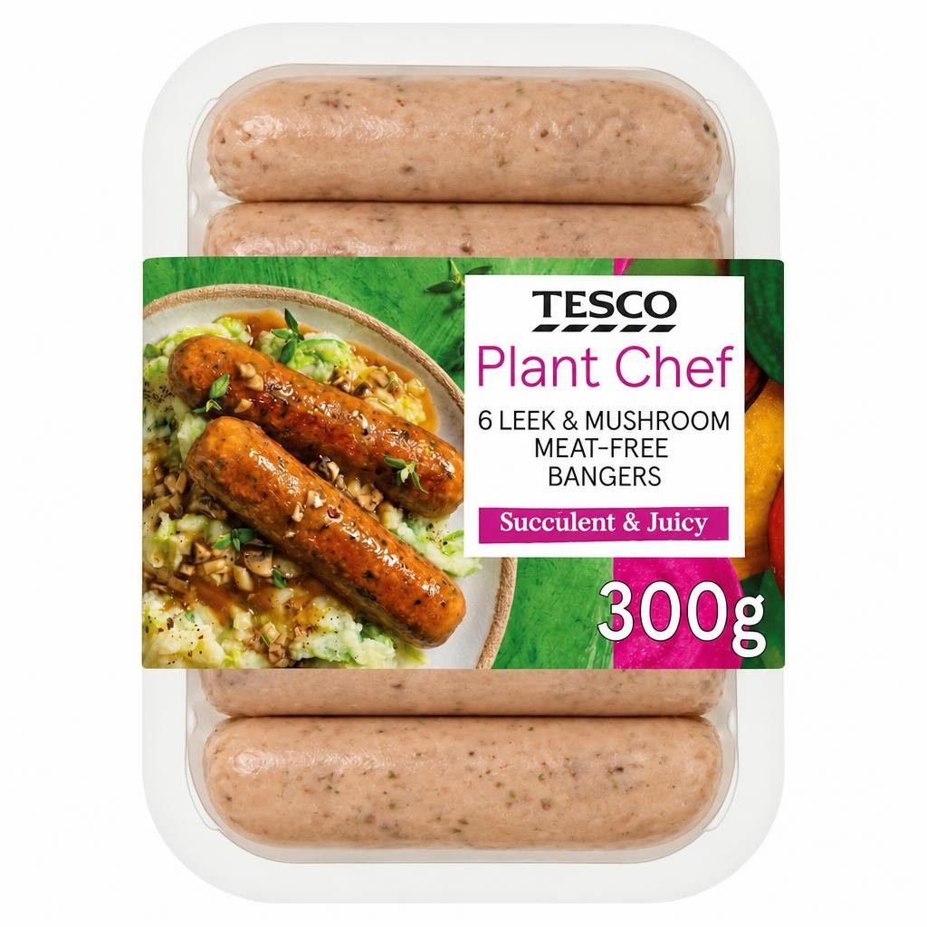 Tesco Plant Chef 6 Leek & Mushroom Meat-Free Bangers 300G