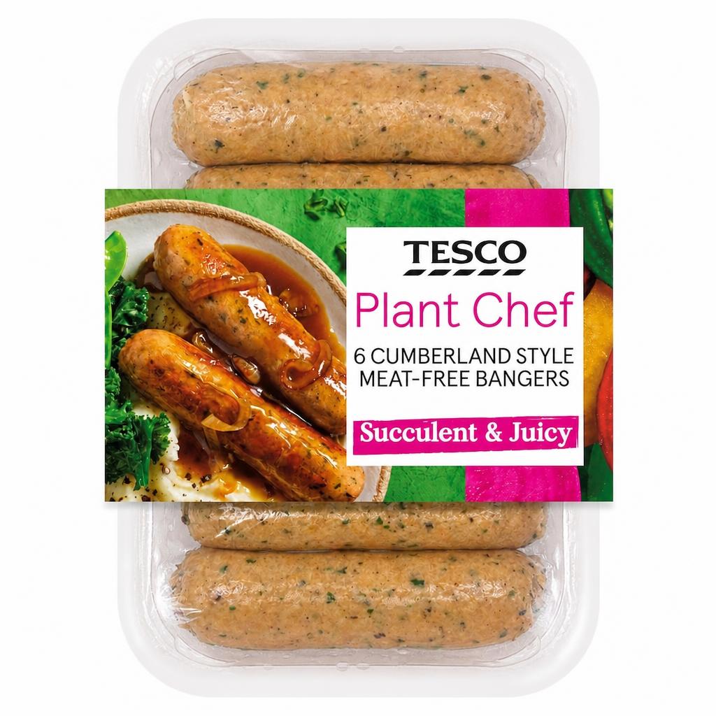 Tesco Plant Chef 6 Cumberland Style Meat-Free Bangers 300g