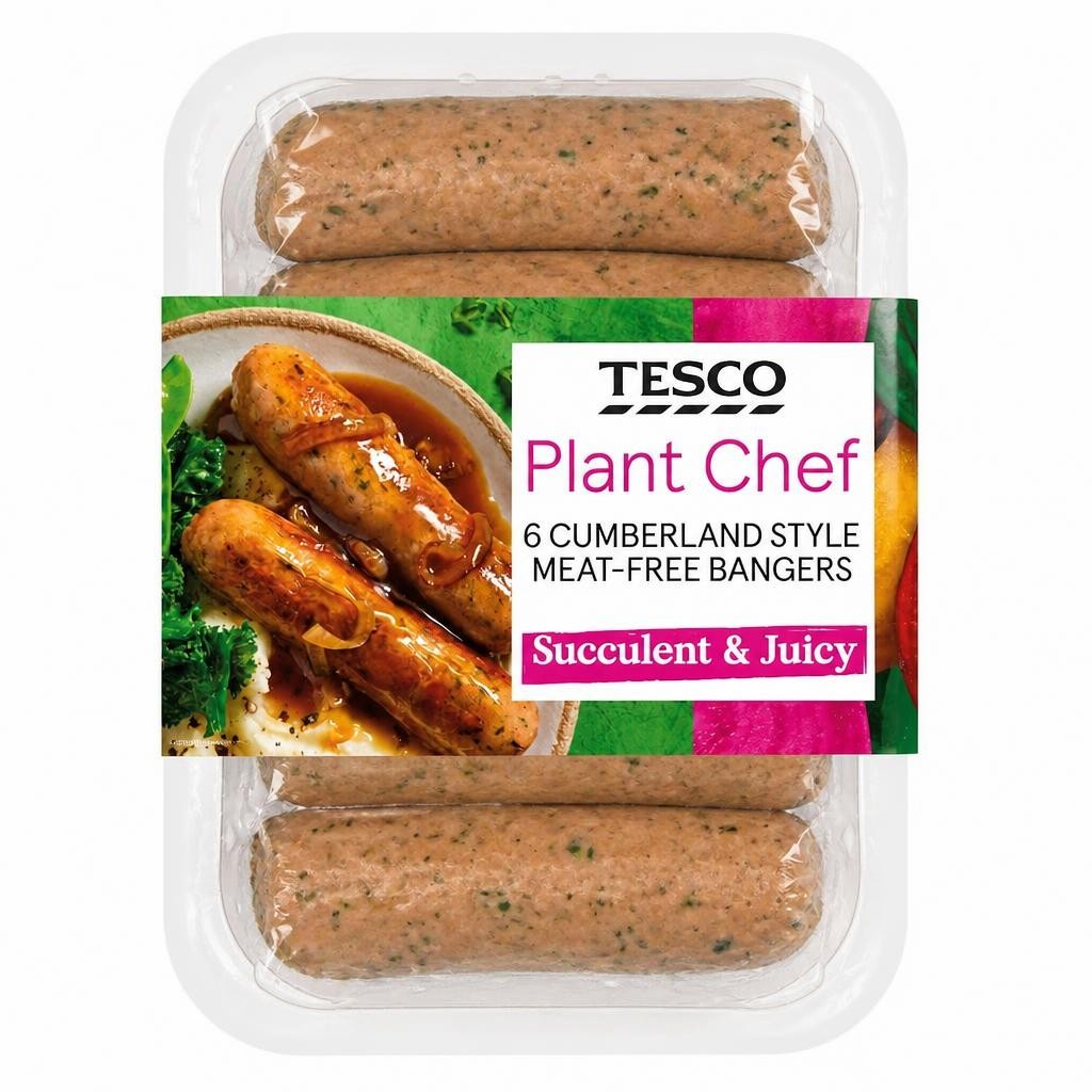 Tesco Plant Chef 6 Cumberland Style Meat-Free Bangers 300g