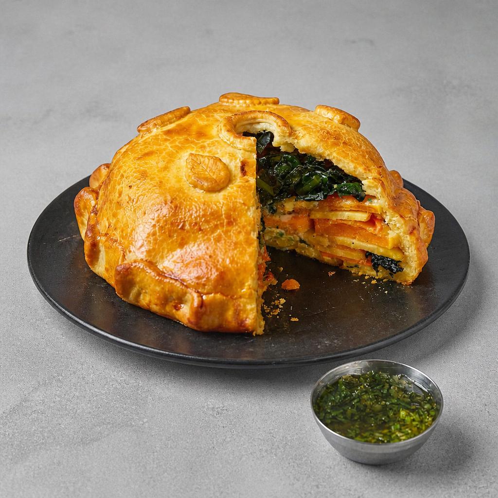 56. Tesco Finest Chef’s Collection Winter Vegetable & Three Cheese Pithivier with Salsa Verde 1.04kg (Serves 4)