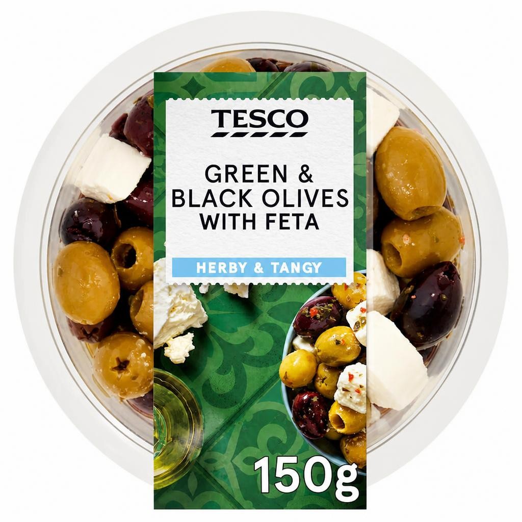 Tesco Green & Black Olives with Feta 150g