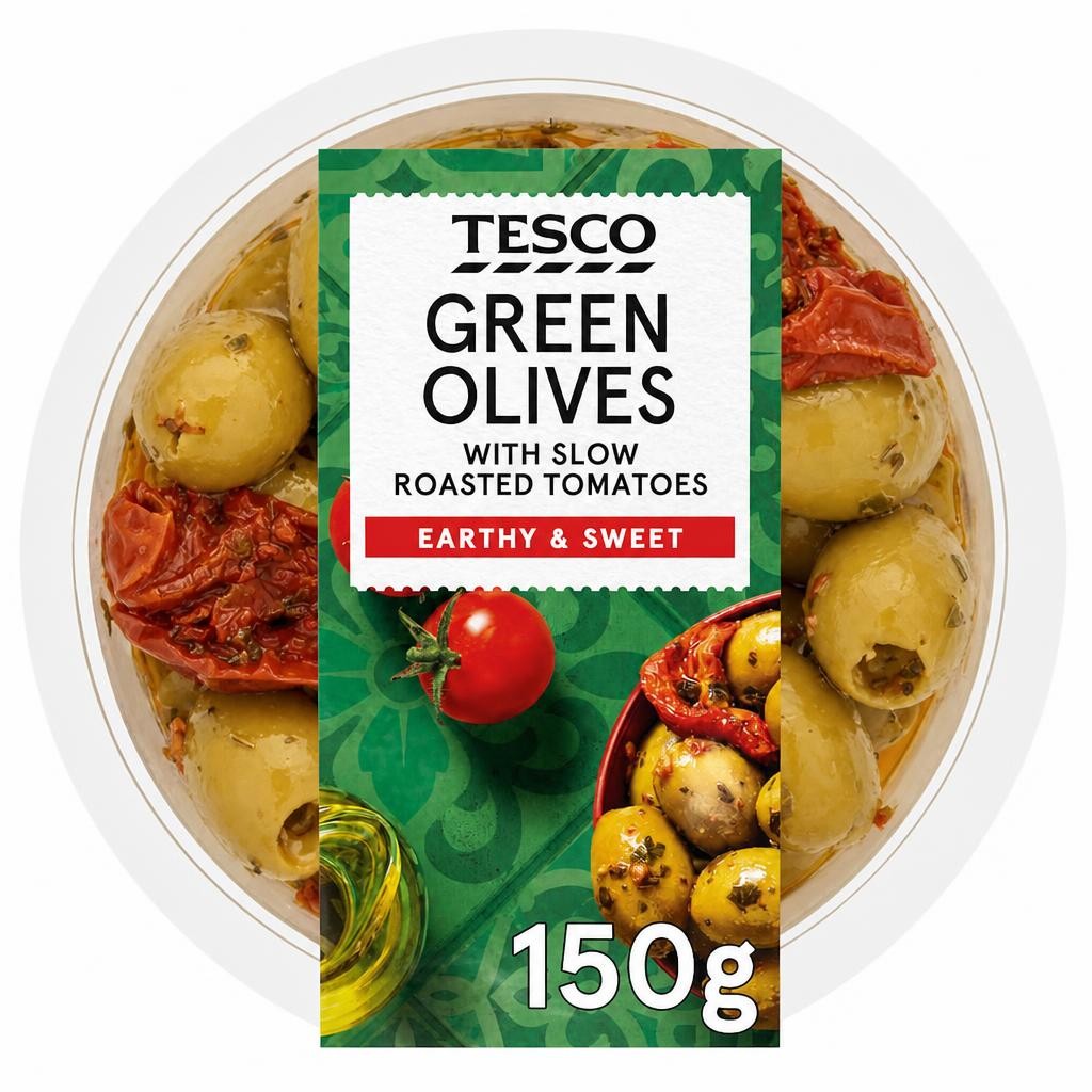 Tesco Green Olives with Slow Roasted Tomatoes 150g