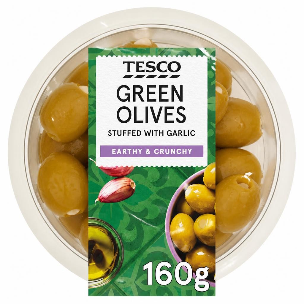 Tesco Green Olives Stuffed with Garlic 160g