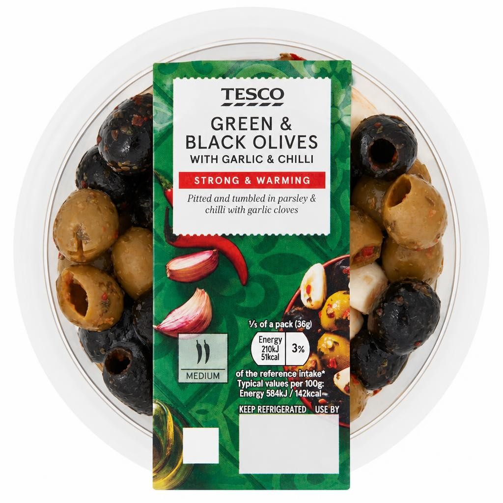 Tesco Olives With Garlic & Chilli 180g