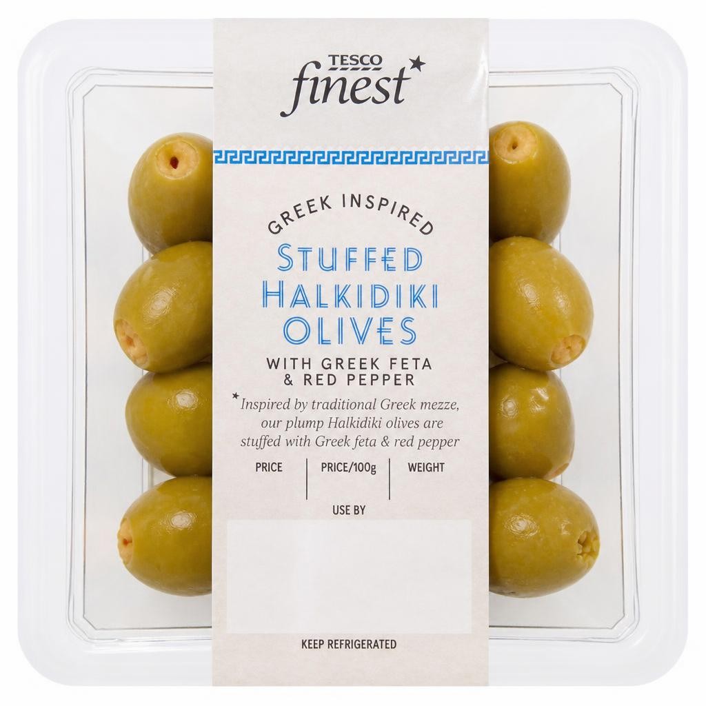 Tesco Finest Stuffed Halkidiki Olives with Greek Feta & Red Pepper 130g