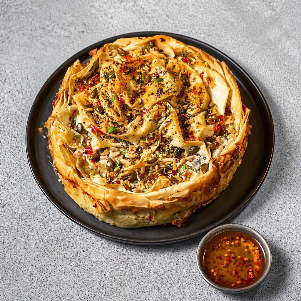 61. Tesco Finest Chef’s Collection Feta, Spinach & Celeriac Spanakopita with Hot Honey Drizzle 1kg (Serves 4)