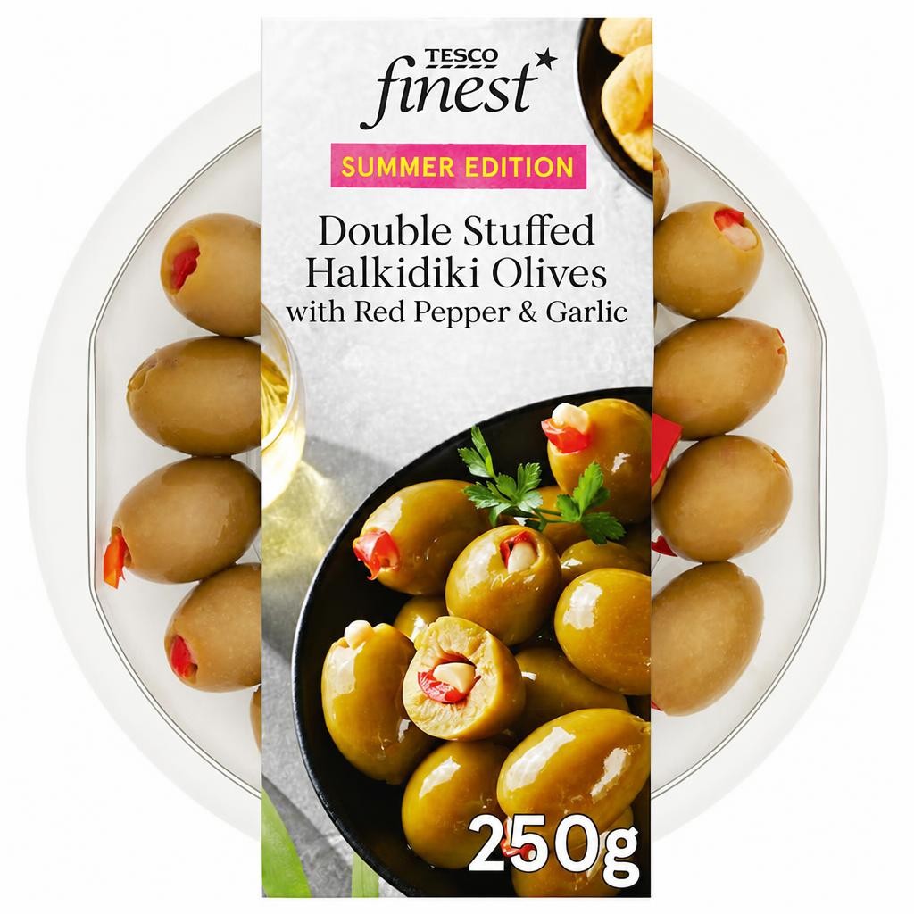 Tesco Finest Double Stuffed Halkidiki Olives With Red Pepper & Garlic 250g
