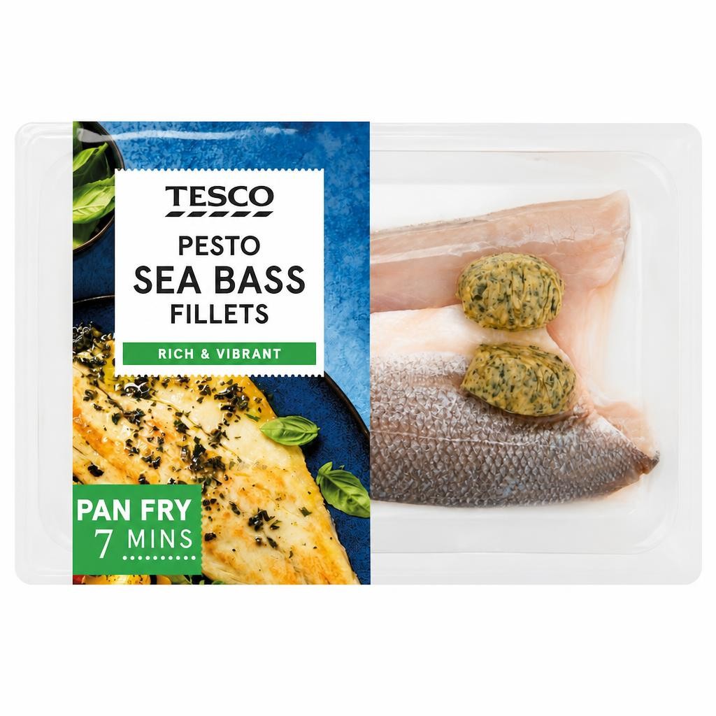 Tesco Pesto Butter Sea Bass Fillets 200g