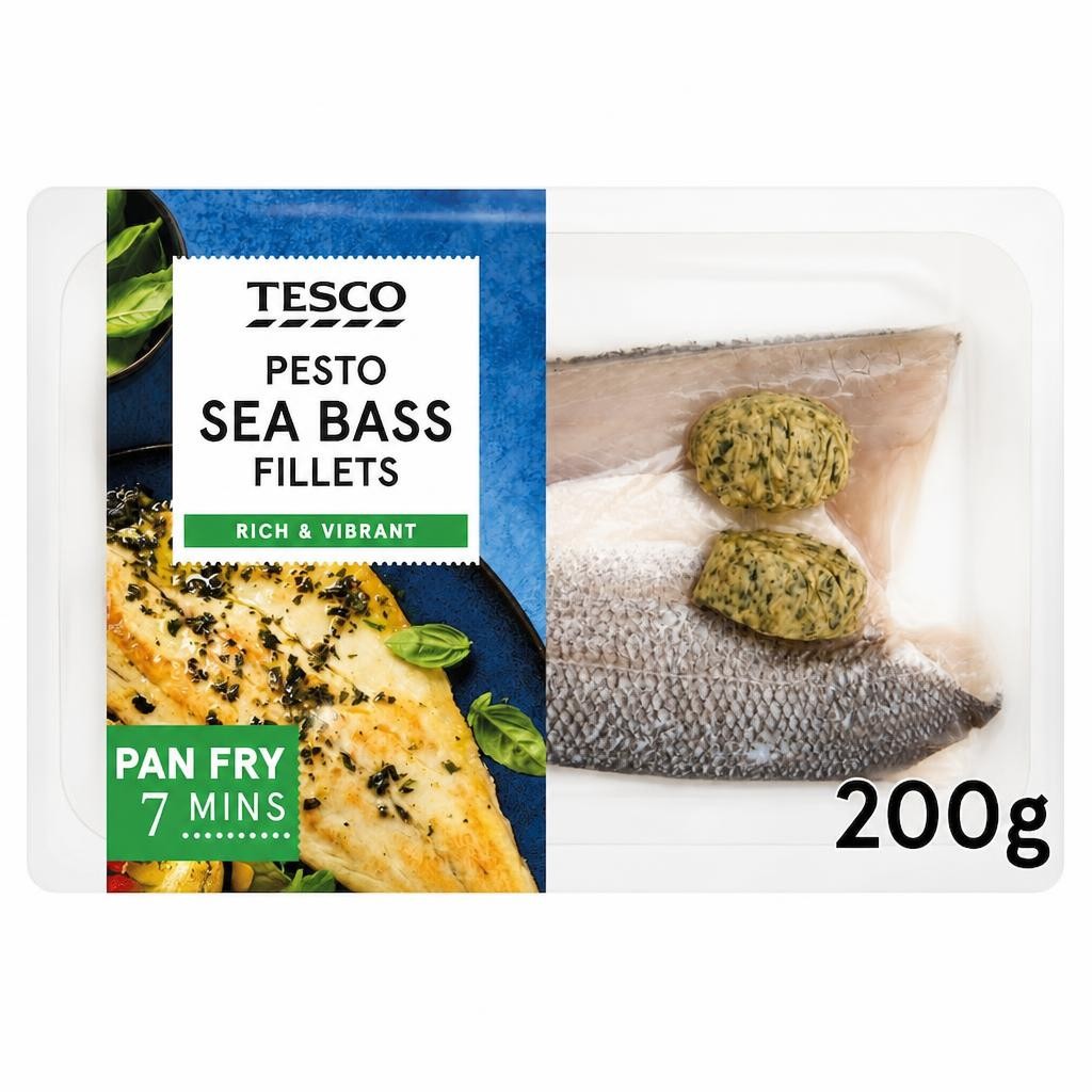 Tesco Pesto Butter Sea Bass Fillets 200g