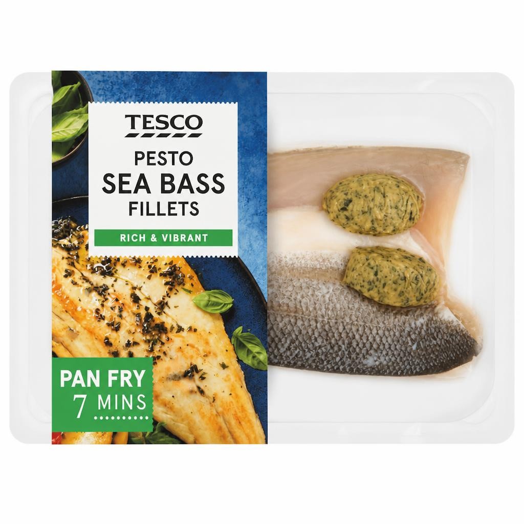 Tesco Pesto Butter Sea Bass Fillets 200g