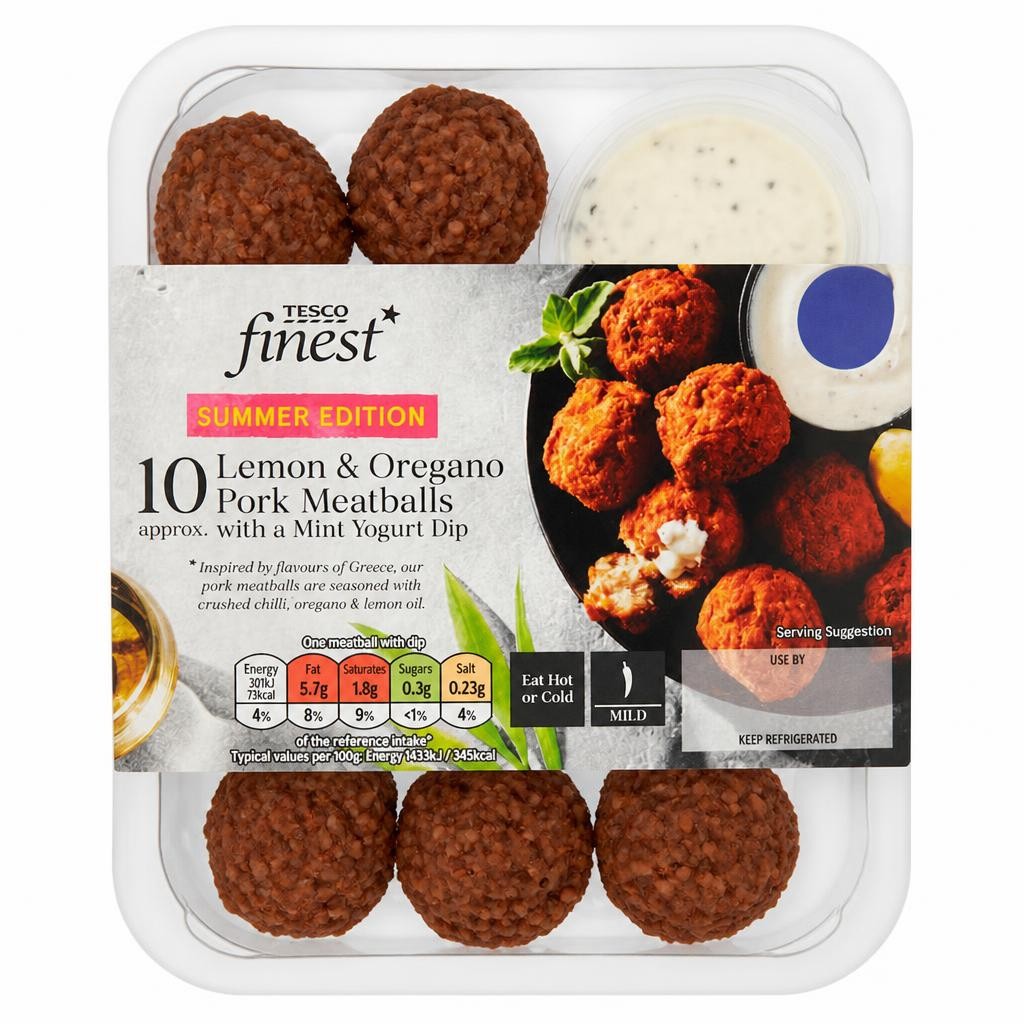 Tesco Finest 10 Lemon and Oregano Pork Meatballs 210g