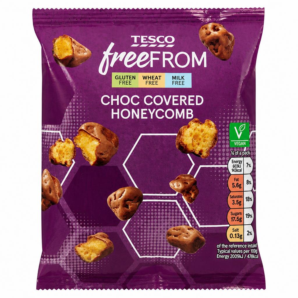 Tesco Free From Chocolate Coated Honeycomb 119G