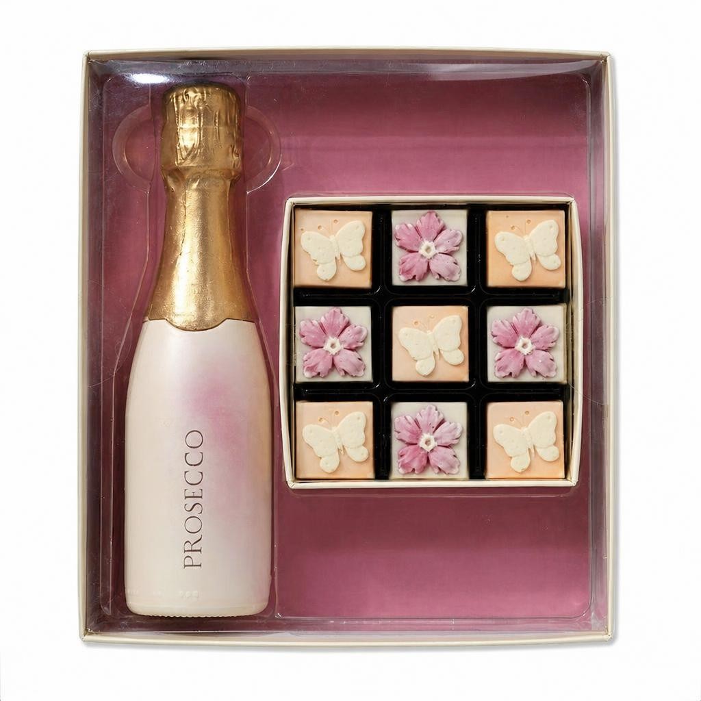 Chocolate Prosecco With Flowers And Butterflies Gift Box