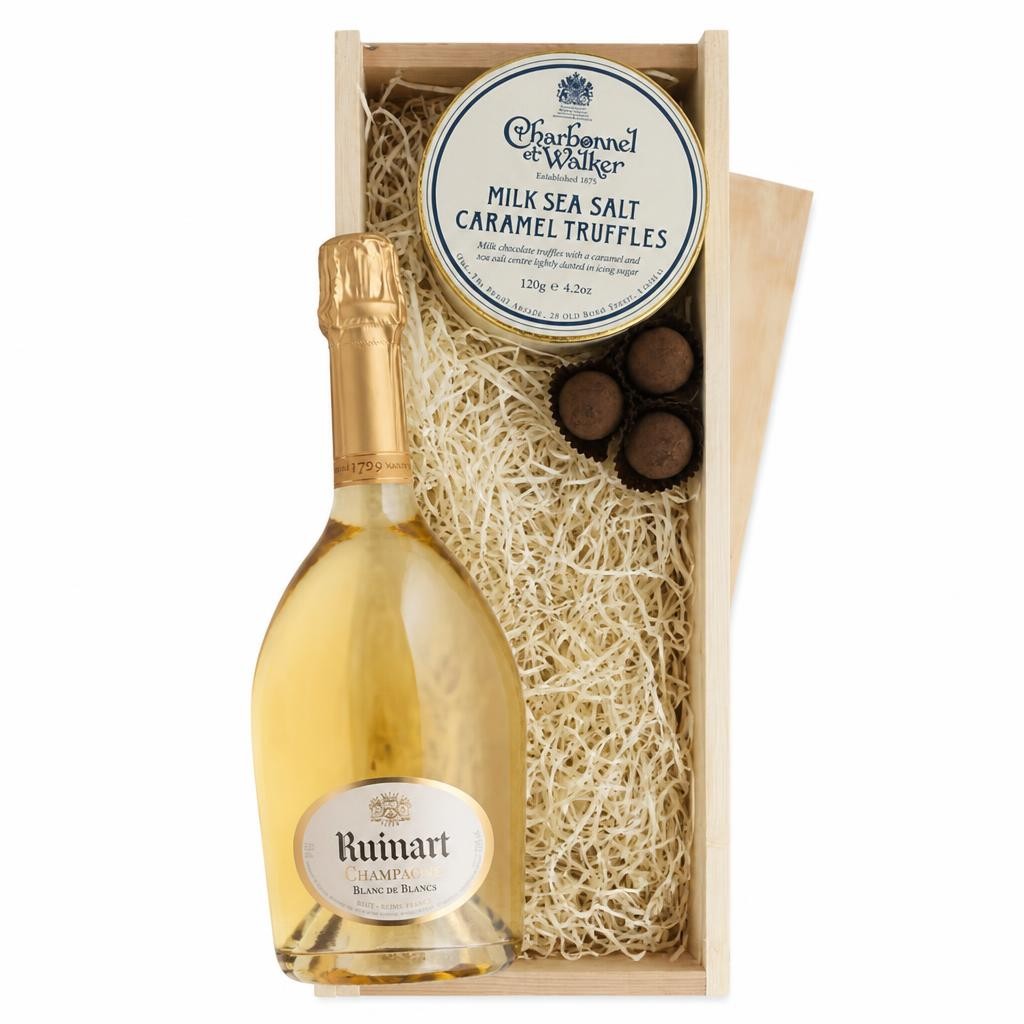 Ruinart Blanc de Blancs Champagne And Milk Sea Salt Charbonnel Chocolates Box 75cl 12.5% abv