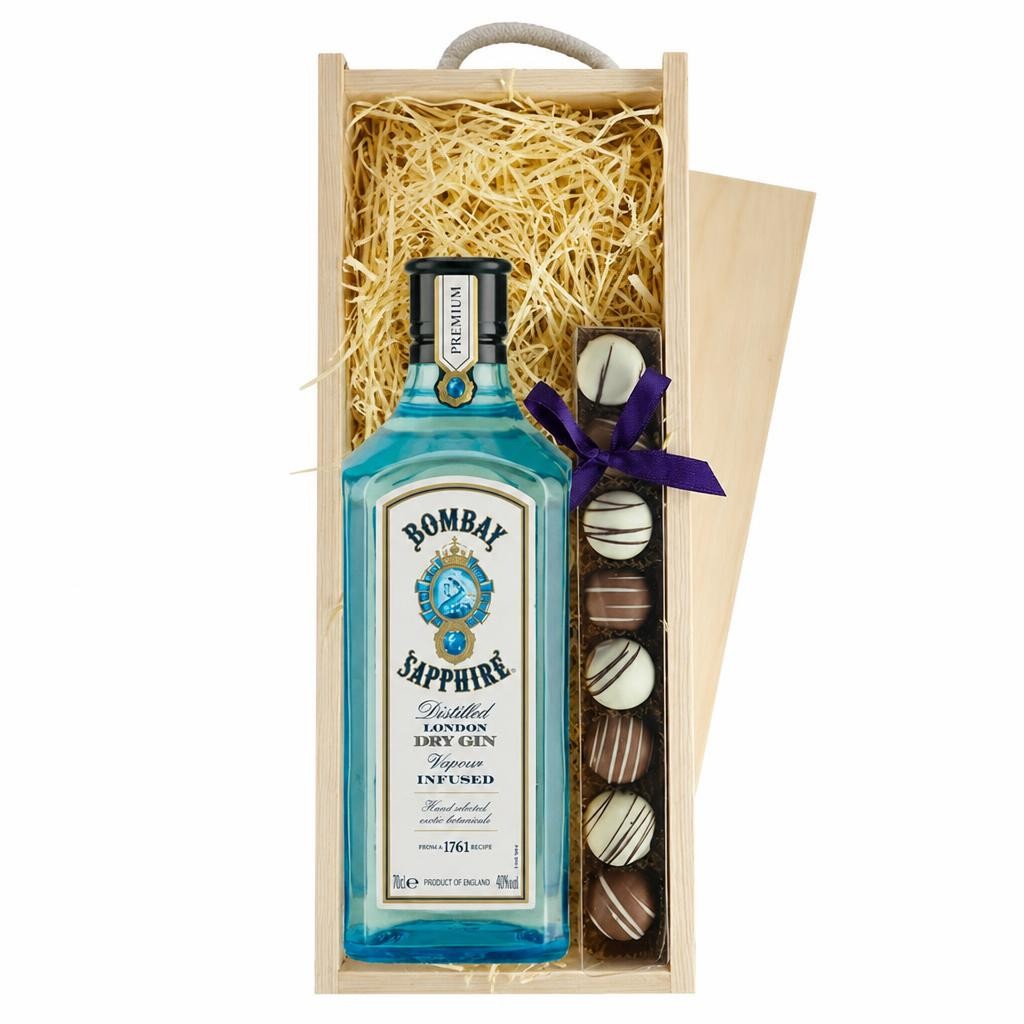 Bombay Sapphire London Dry Gin & Truffles, Wooden Box 70cl 40% abv