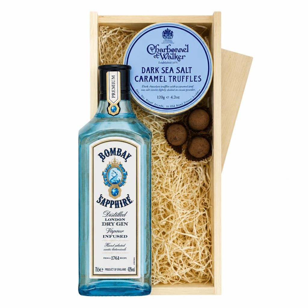Bombay Sapphire London Dry Gin And Dark Sea Salt Charbonnel Chocolates Box 70cl 40% abv